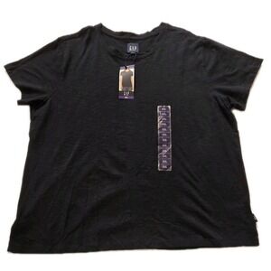 Gap woman's Black short sleeve Slub crewneck light weight T shirt Size XXL NWT